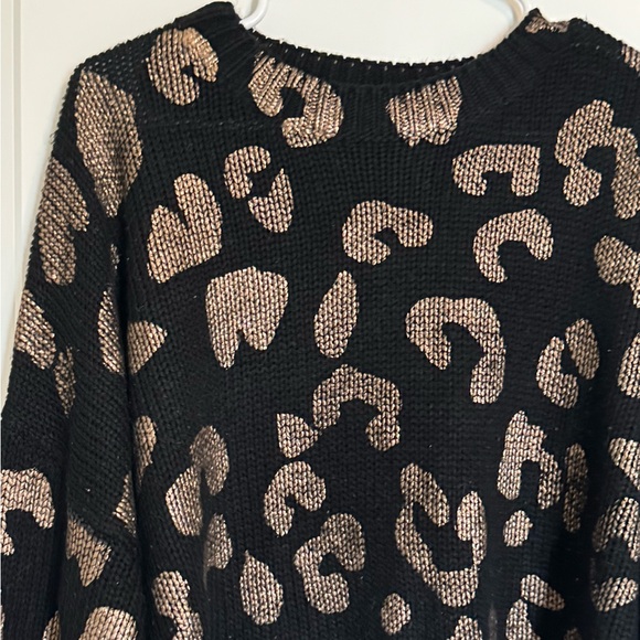 Leopard Print Black and Metallic Tan Oversize Sweater - Picture 2 of 5